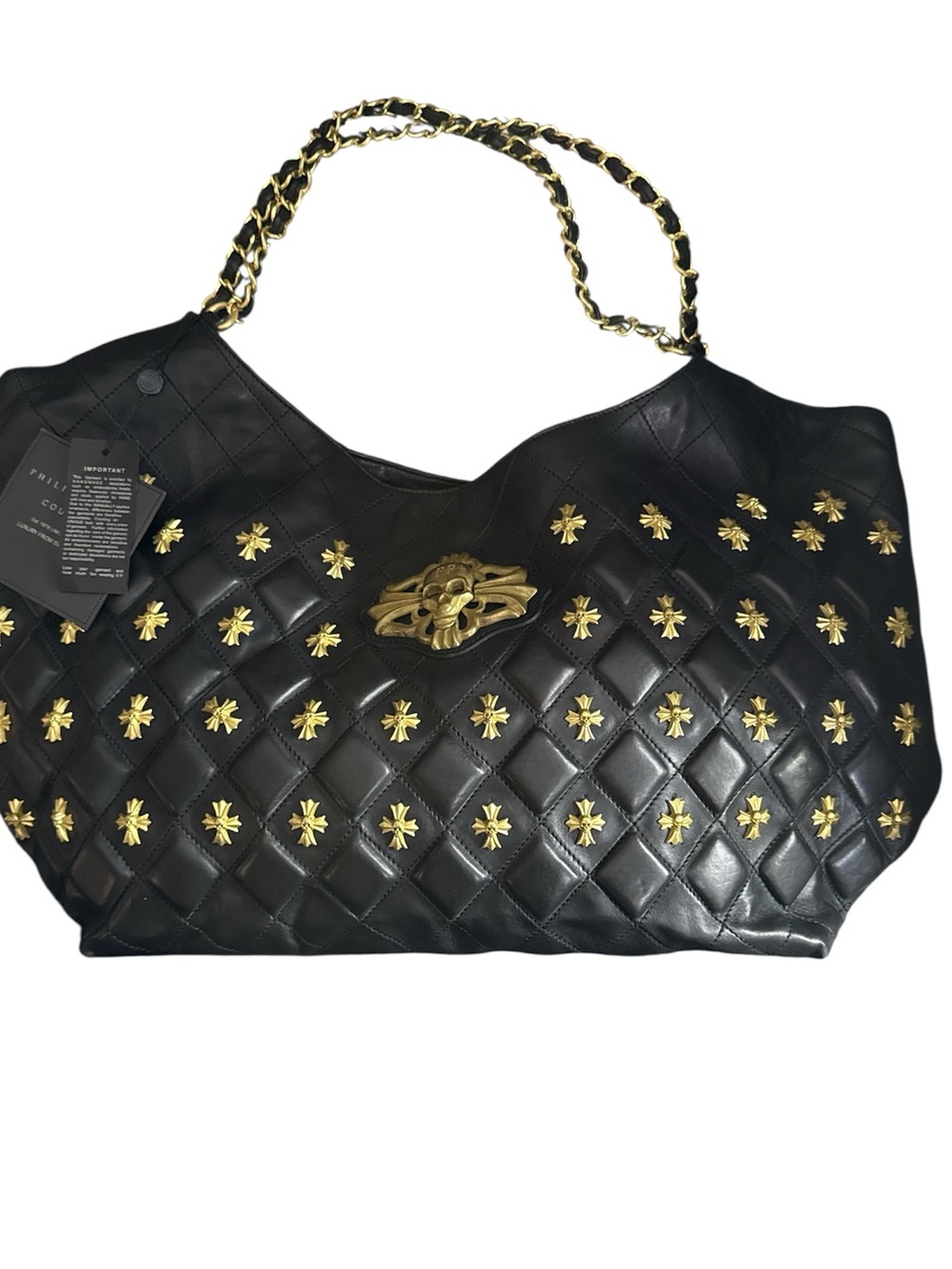 NWT Philipp Plein Skull Quilted Leather Hobo Bag
